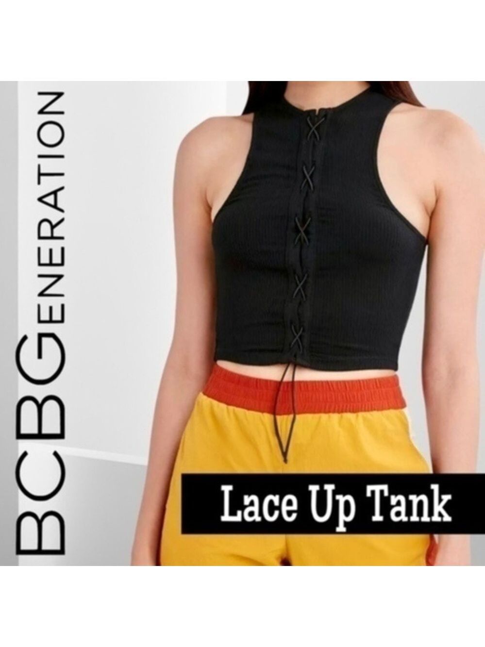 BCBGENERATION Women's Lace-up Tank Top in Black